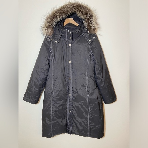 Michael Kors Long Down Coat Jacket Black Womens Size Large Hooded Parka NWT